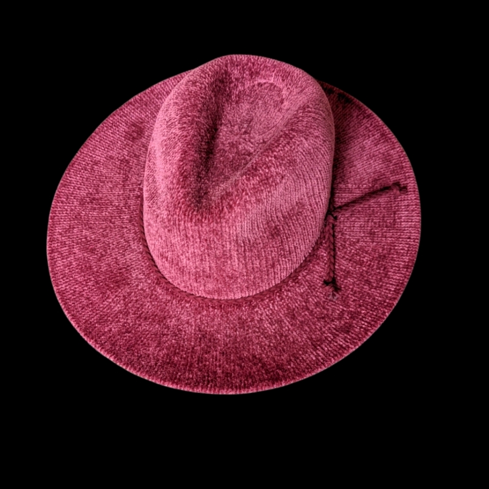 Raspberry velvet relaxed brim fedora with rope accent